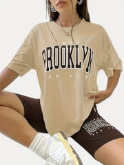 Letter Print Casual Set Crew Neck Tee & Workout Slim Short