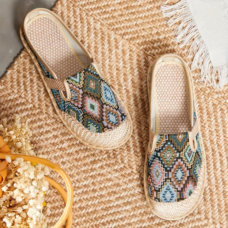 Women's Bohemian Embroidered Mule Sneakers Slip On Lightweight Walking Shoes