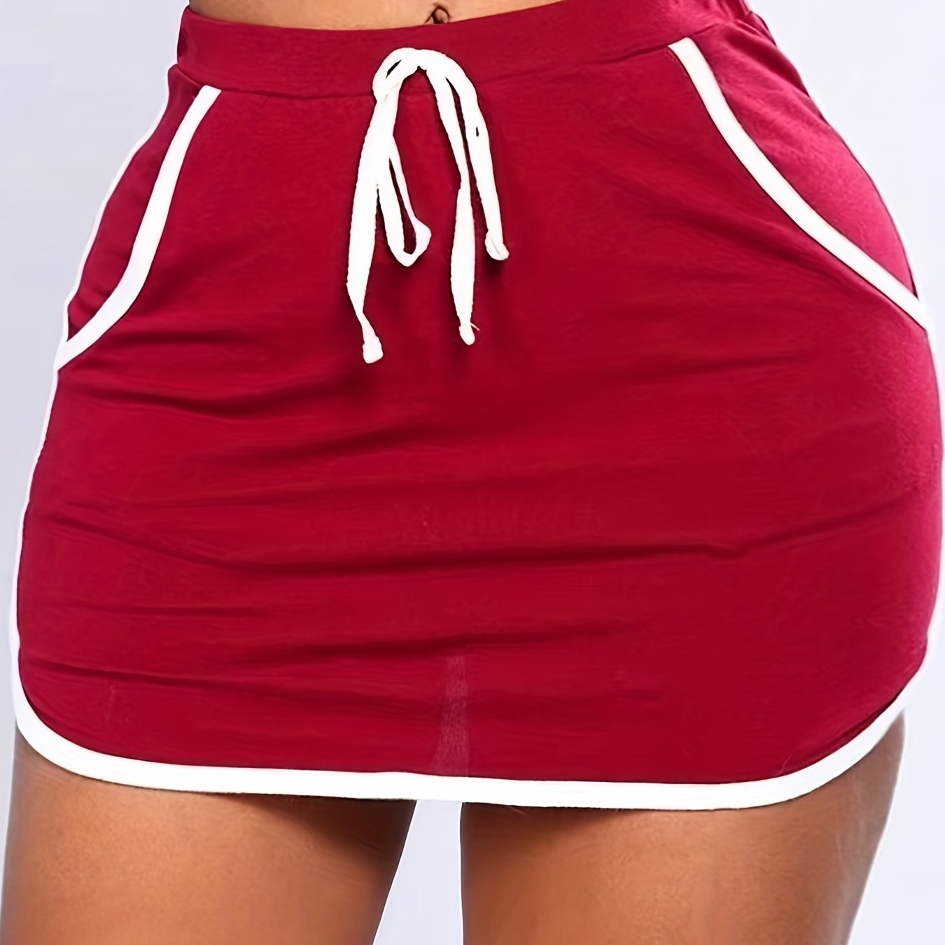 Casual Skirt Women's Plus Binding Drawstring Pocketed Mini Skirt