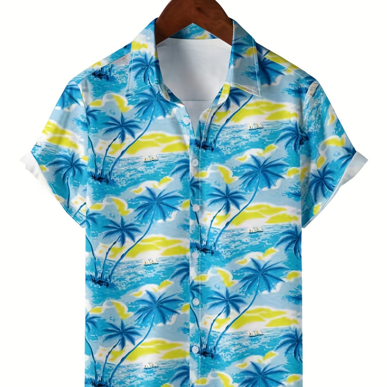 Coconut Palm Hawaiian Shirt Men's Summer Beach Vacation Button Up Shirt
