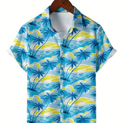 Coconut Palm Hawaiian Shirt Men's Summer Beach Vacation Button Up Shirt