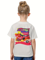 3D Sports Car & DREAMS COME Graphic Short Sleeve T shirt Pullover