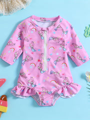Girls' Cartoon Rabbit Zip Up Swimsuit & Bathing Suit