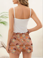 Cartoon Print Pajama Set Crew Neck Cami Top & Shorts Women's Sleepwear