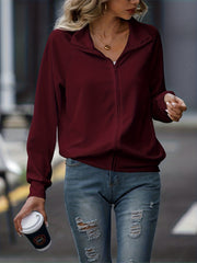 Women's Loose Knit Sweatshirt Zipper Front Jacket