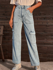 Cargo Pants Loose Fit Straight Legs Casual Denim Pants