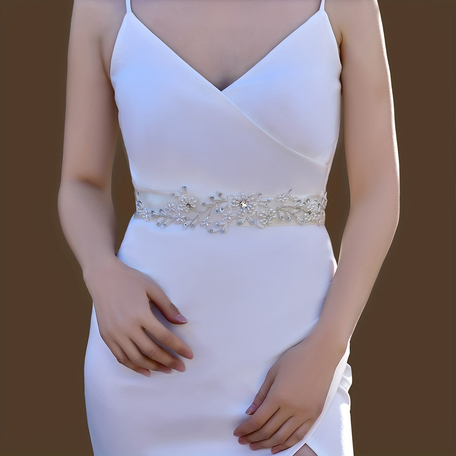 Floral & Pearl Embellished Bridal Sash - Wedding Dress Belt