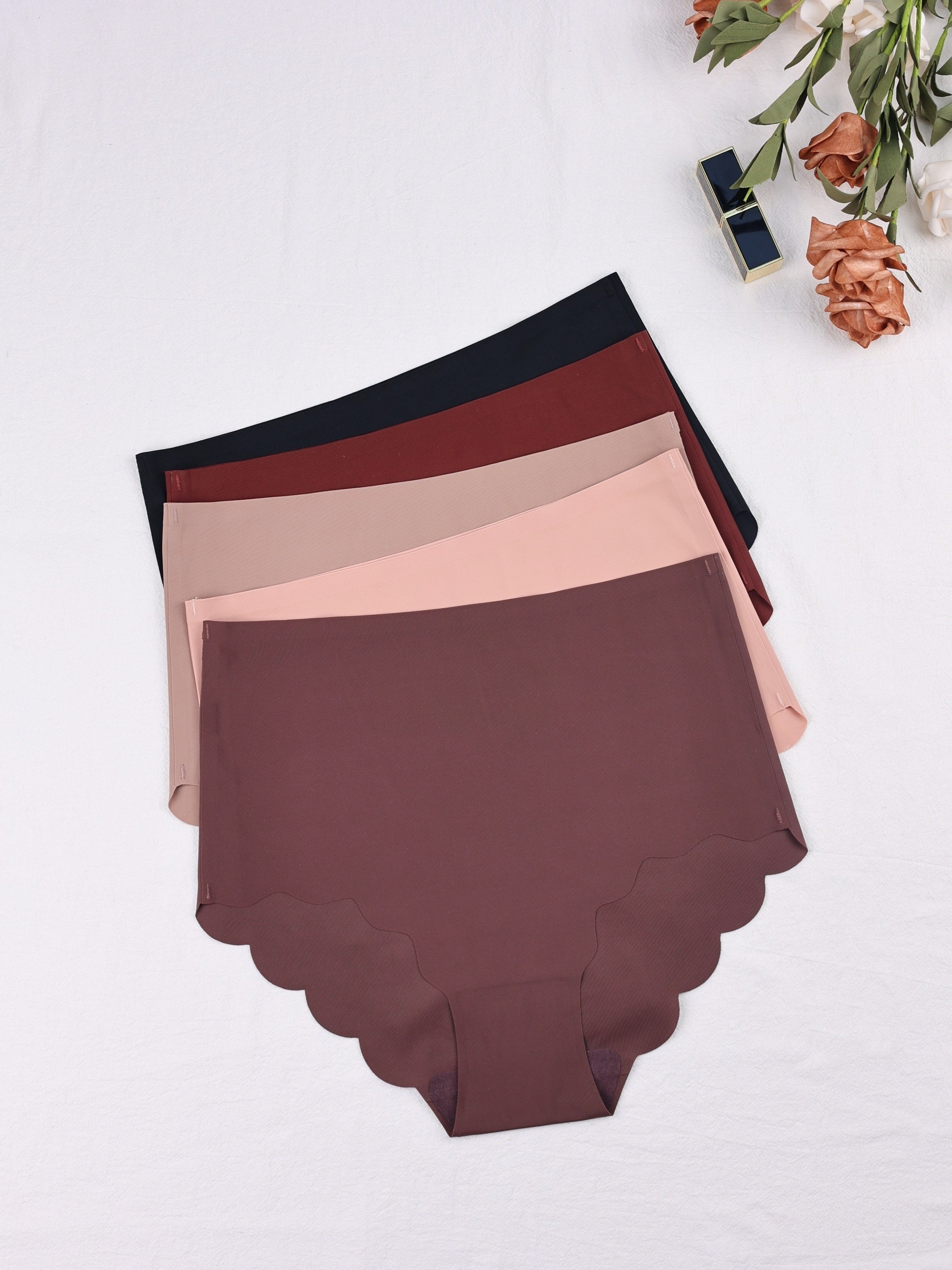 5pcs Scallop Trim Seamless High Waist Panties