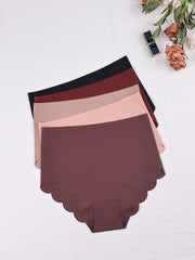 5pcs Scallop Trim Seamless High Waist Panties