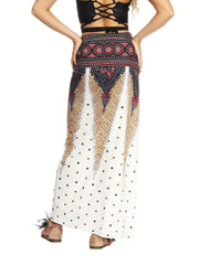 Ethnic Print Split Thigh Skirt Boho High Waist Maxi