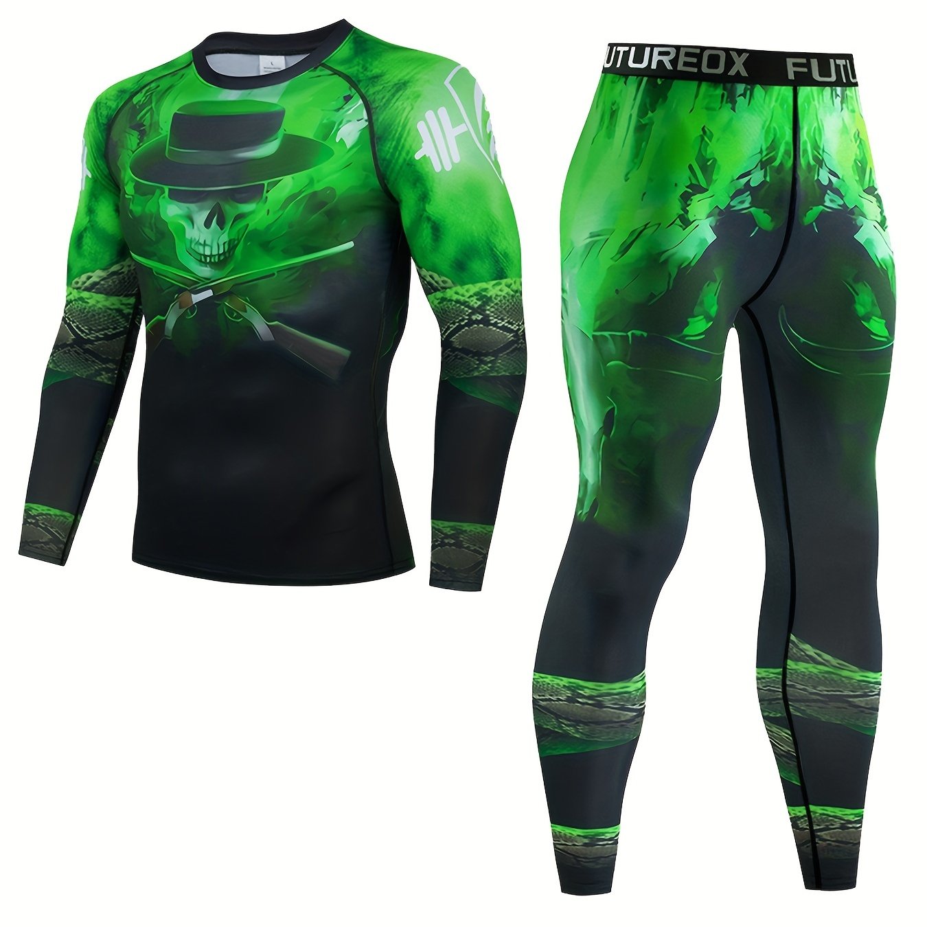 Men's Skull Compression Long Sleeve Shirt & Pants Set