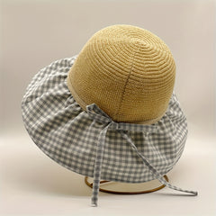 Plaid Pattern Stitching Sun Hat Casual Foldable Breathable Bucket Hats