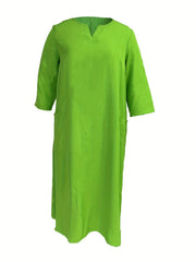 Solid Half Sleeve Maxi Dress With Pockets