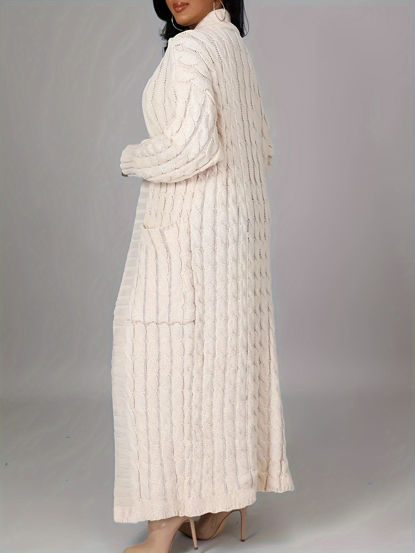 Longline Pocket Sweater Cardigan Women's Plus Medium Stretch Jacquard