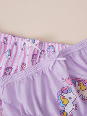 Girls Cartoon Unicorn And Rainbow Shortie Briefs Set