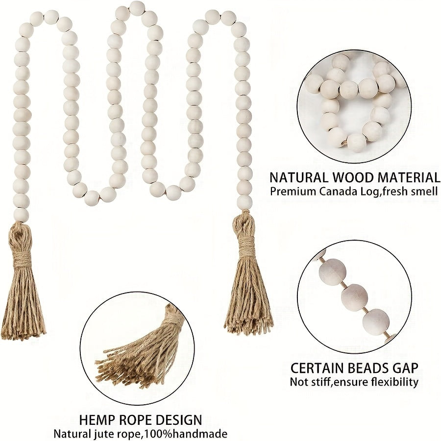 Wooden Beaded Wreath with Tassels - Natural Prayer Wood Beaded Decor