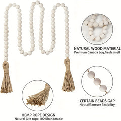 Wooden Beaded Wreath with Tassels - Natural Prayer Wood Beaded Decor