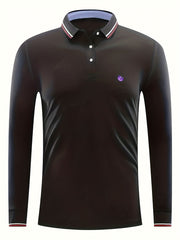 Men's Casual Button Up Long Sleeve Polo Shirt