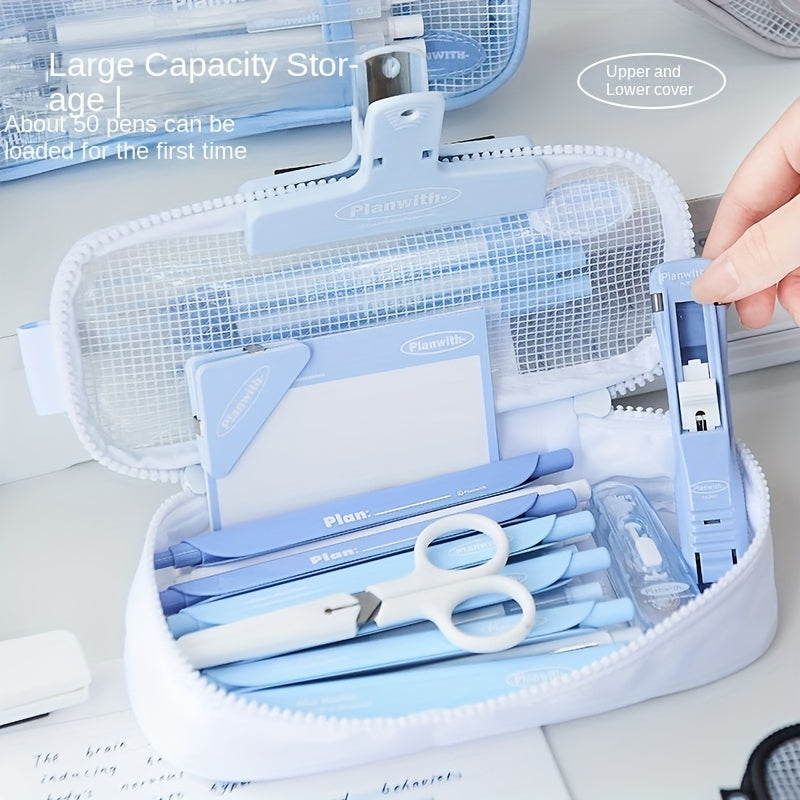 Double Sided Pencil Case Lightweight Mesh Stationery Storage Box