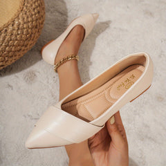 Women's Pointed Toe Slip On Flats Soft Sole Faux Leather Ballet Shoes