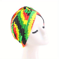 Rainbow Print Knot Turban Cap Pleated Hijab Chemo Hat Elastic Beanie Bonnet