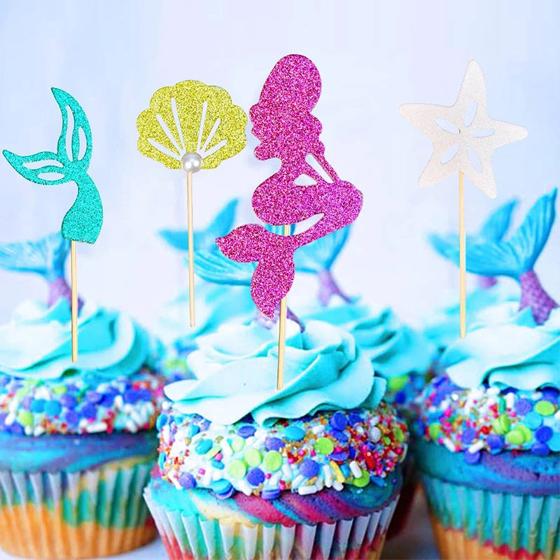 24pcs Mermaid Cake Inserts for Sparkling Cakes