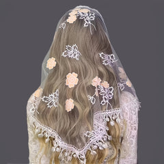 Vintage Lace Triangle Scarf Veil Flower Embroidery Mantilla Head Covering