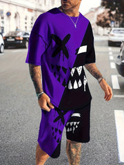 Men's Grimace Print T-shirt & Active Shorts Set for Summer Sports