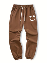 Smiling Face Print Joggers Men's Casual Loose Fit Drawstring Pants