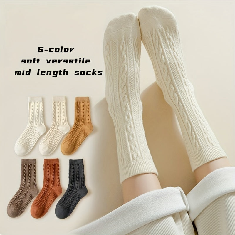 6 Pairs Twist Textured Socks Women's Stockings & Hosiery