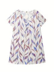 Leaf Print V Neck Casual Dress Plus Size Women