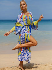 Plus Size Boho Kimono Women's Plus Painting Print V Neck Batwing Sleeve