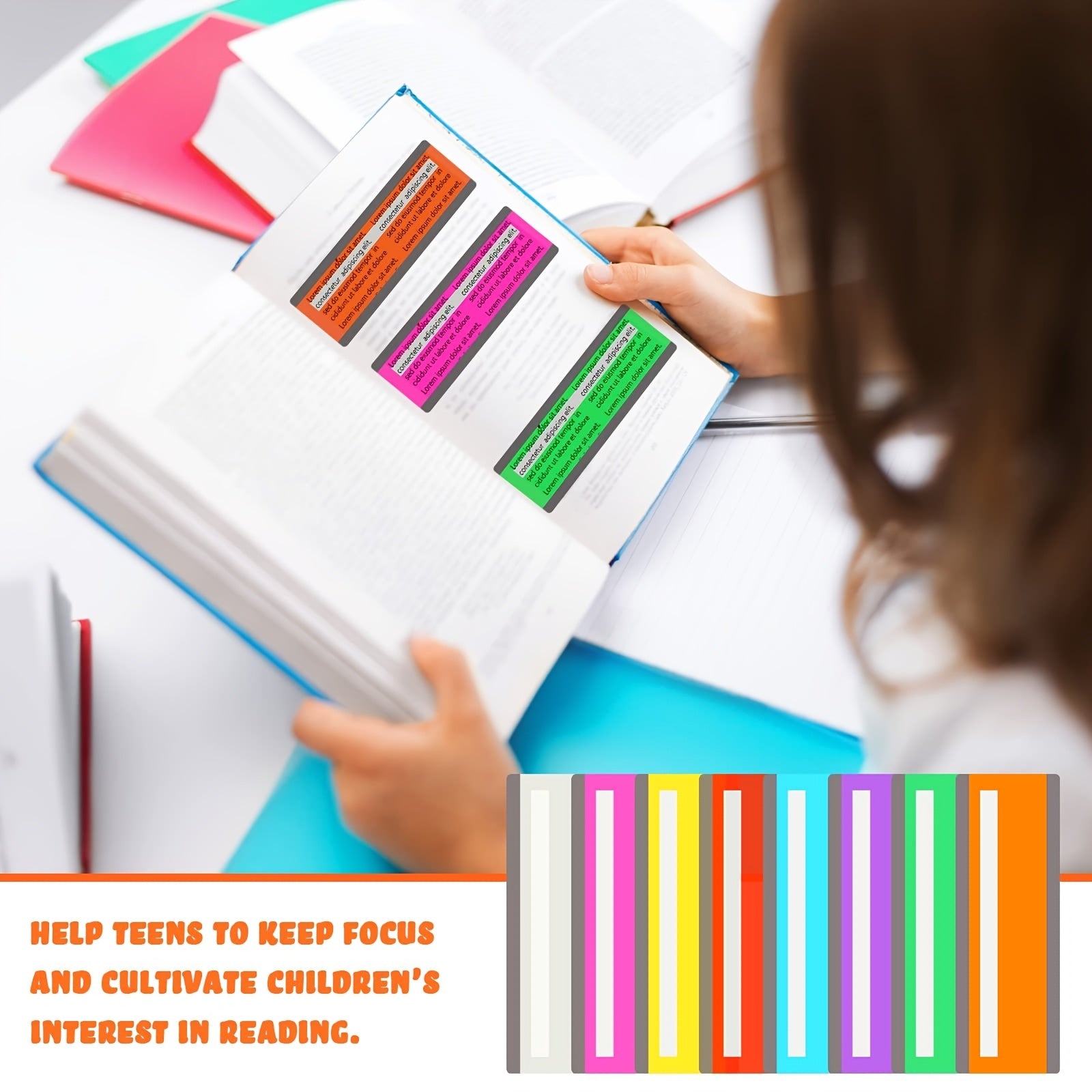 8pcs Guided Reading Strips Colored Highlight Strips For Dyslexia Reading Tools