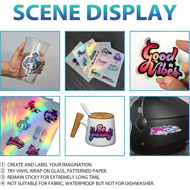 10 Sheets Holographic Glossy Sticker Paper A4 Self Adhesive Waterproof Inkjet
