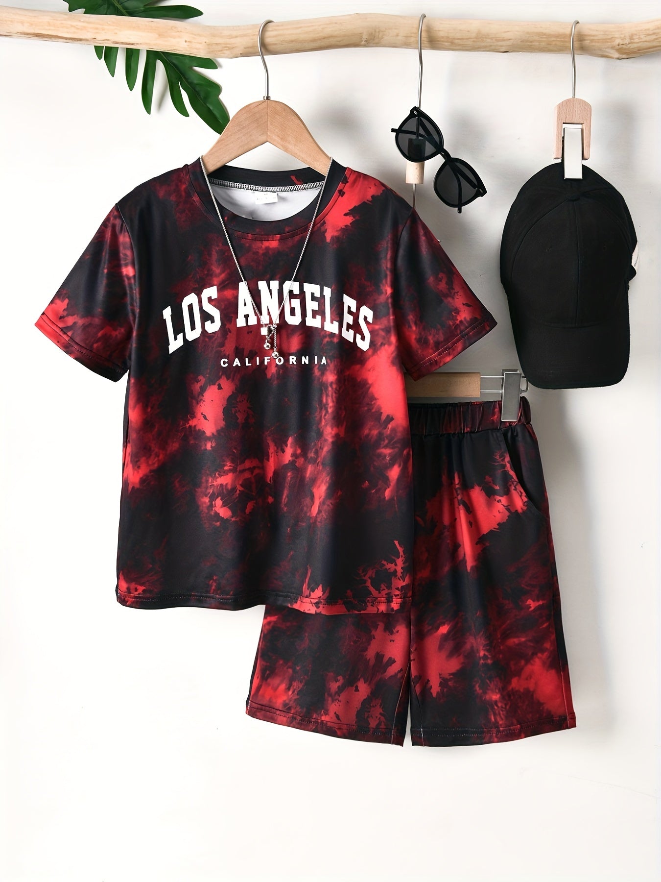 Boys LA Tie Dye Casual Outfit T-shirt & Shorts Kids Summer Set