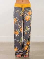 Boho Floral Drawstring High Waist Wide Leg Pants