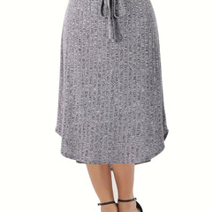 Solid Elastic Waist Skirt Casual High Waist Skirt For Spring & Summer