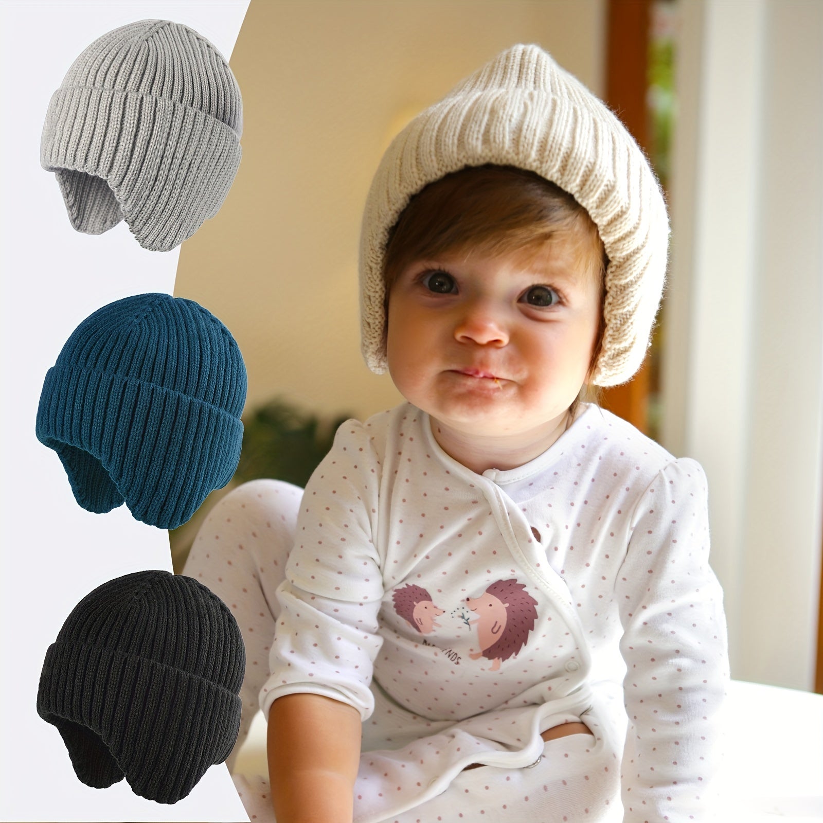Sport Windproof Knit Beanie Hat With Fleece Lined For Kids