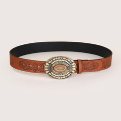Buckle Belt Embossed Vintage Bohemian Beaded Belt For Women