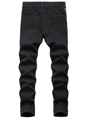Men's Ripped Pencil Jeans Knee Rips Distressed Stretch Denim Pants