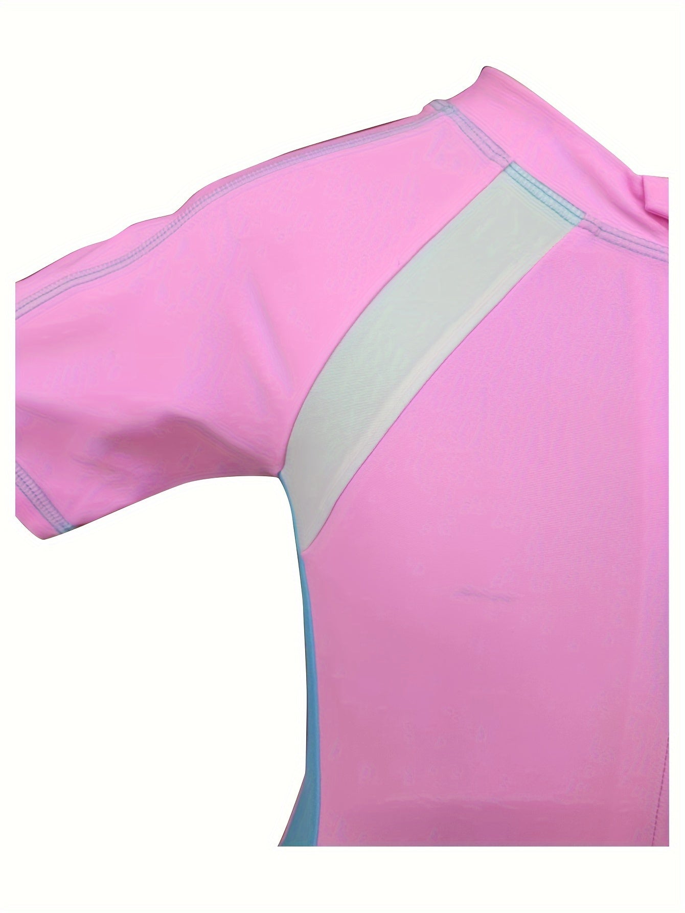 Girls Splicing Zip Short Sleeve 1 piece Swimwear With Swim Cap