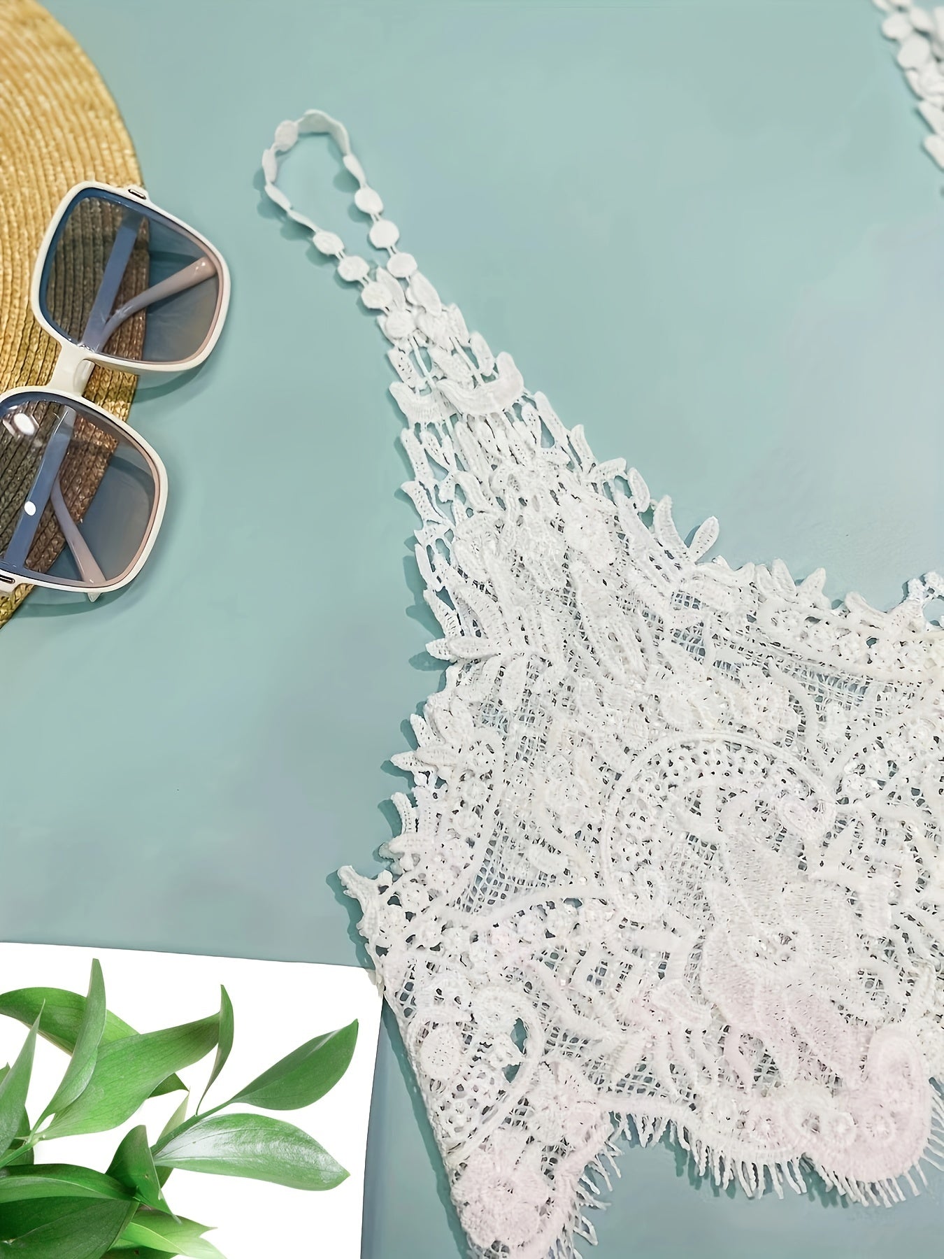 Sheer Fringe Trim V Neck Beachwear Top