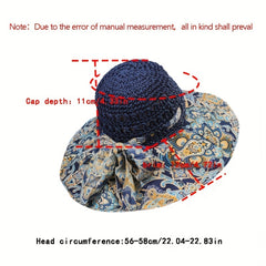 Paisley Print Sun Hat Wide Brim Straw Boho Beach Hat