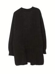 Knitted Open Front Pocket Cardigan Long Sleeve