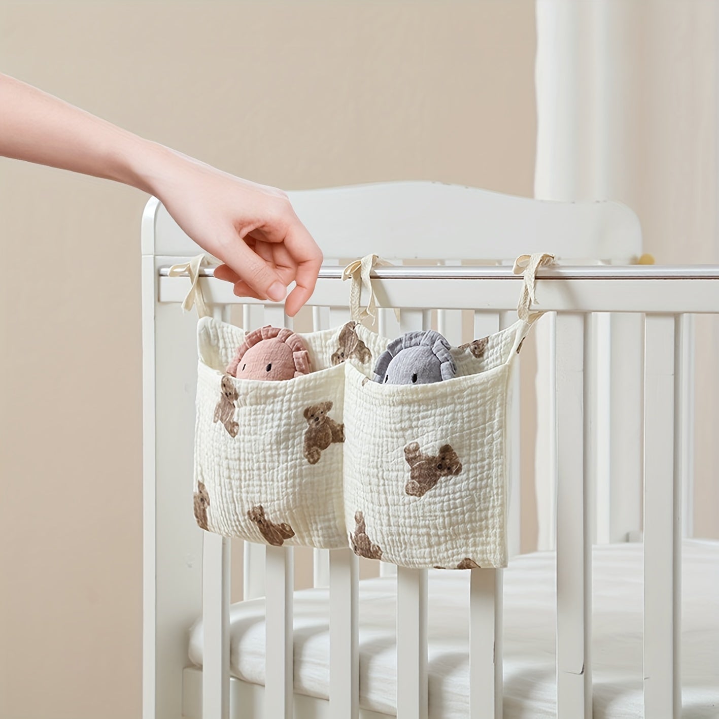 Double Layer Cotton Baby Bedside Storage Bag with Toy Collection Hanging Bag