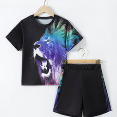 Boy's Lion Pattern 2pcs T shirt & Shorts Set for Summer