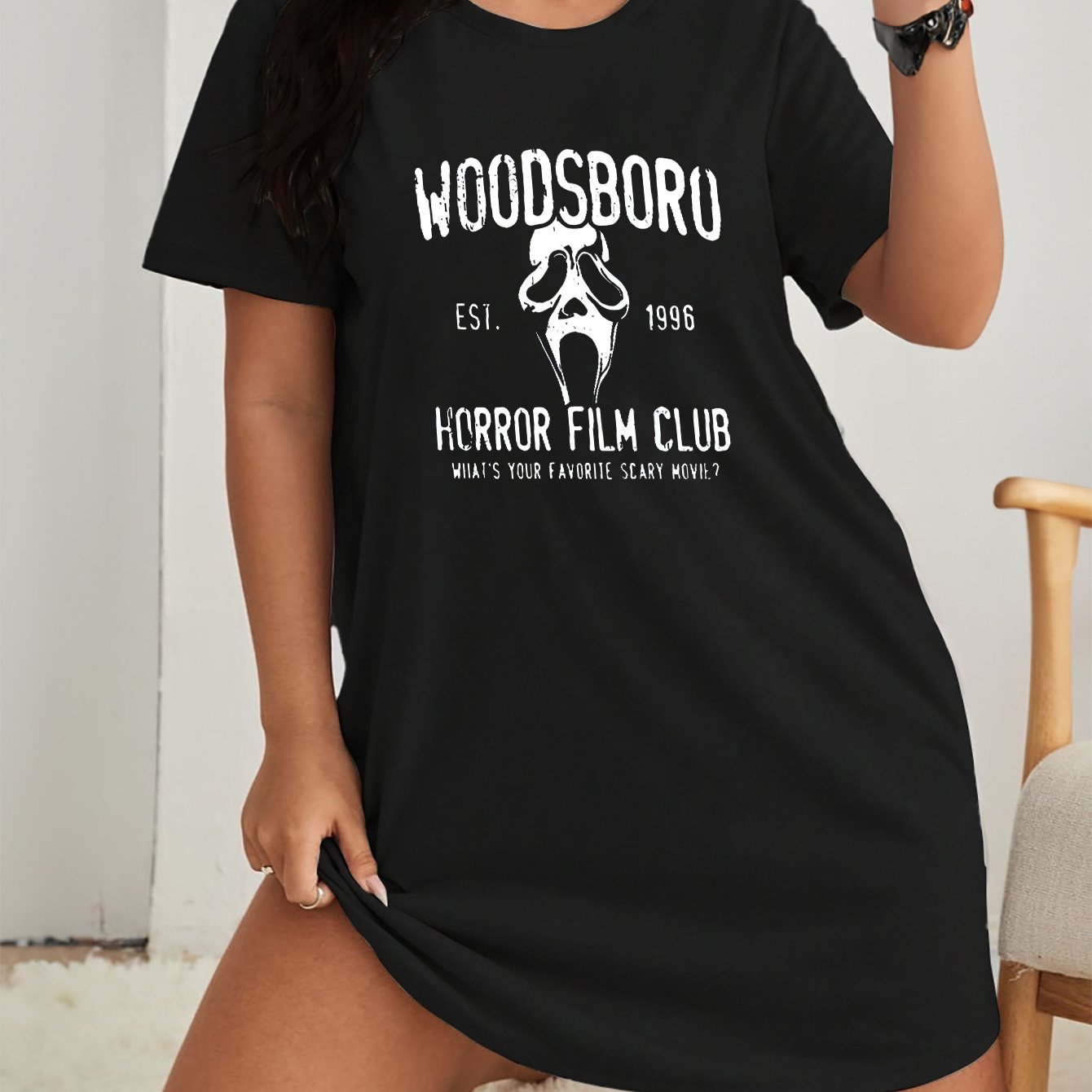 Plus Size Sexy Grim Reaper Lounge Dress Short Sleeve Tee Sleep Dress
