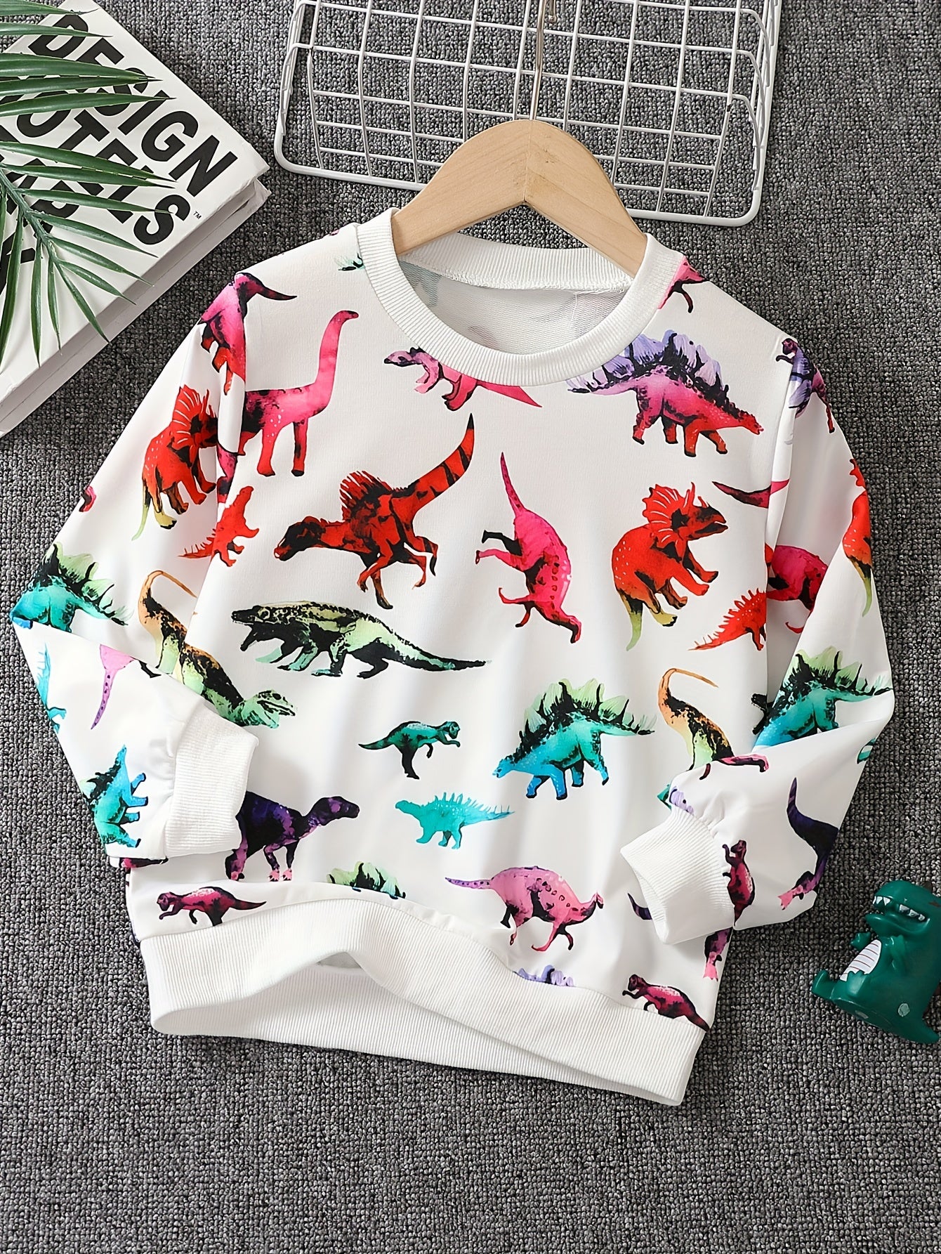 Dinosaur Full Print Boys Sweatshirt Long Sleeve Crew Neck Tops