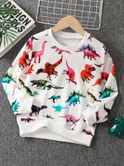 Dinosaur Full Print Boys Sweatshirt Long Sleeve Crew Neck Tops
