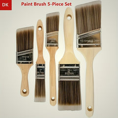 5 Piece Pro Paint Brush Set Angled Brushes Wooden Handle Stainless Ferrule